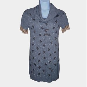 SISTE'S Y2K gray angora blend lace trim cowl neck sweater tunic dress M